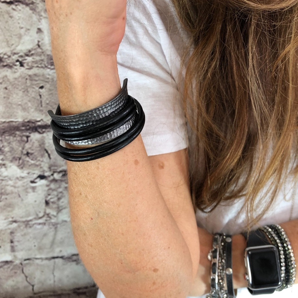Unique Hi-End French hammered steel wrap bracelet